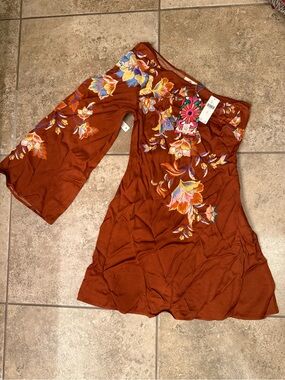 FARM Rio One-Shoulder Rust Floral Dress with Multicolor Blossoms